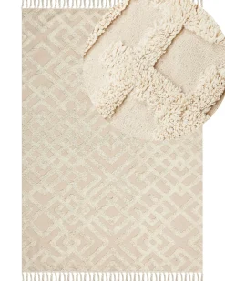 Teppich Baumwolle Hellbeige 160 X 230 Cm Geometrisches Muster Kurzflor Ardahan