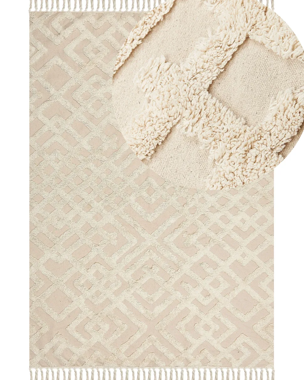 Teppich Baumwolle Hellbeige 160 X 230 Cm Geometrisches Muster Kurzflor Ardahan
