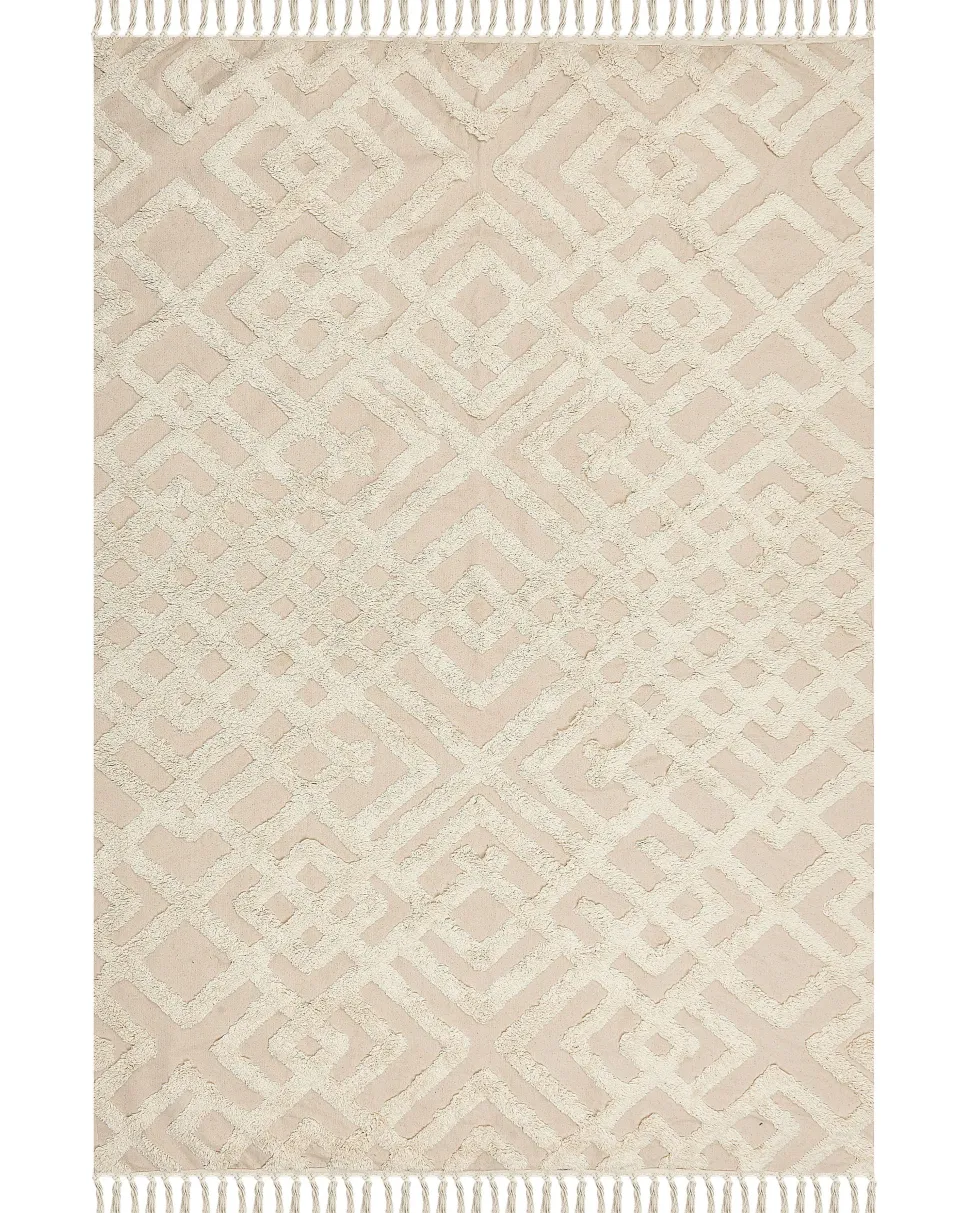 Teppich Baumwolle Hellbeige 160 X 230 Cm Geometrisches Muster Kurzflor Ardahan