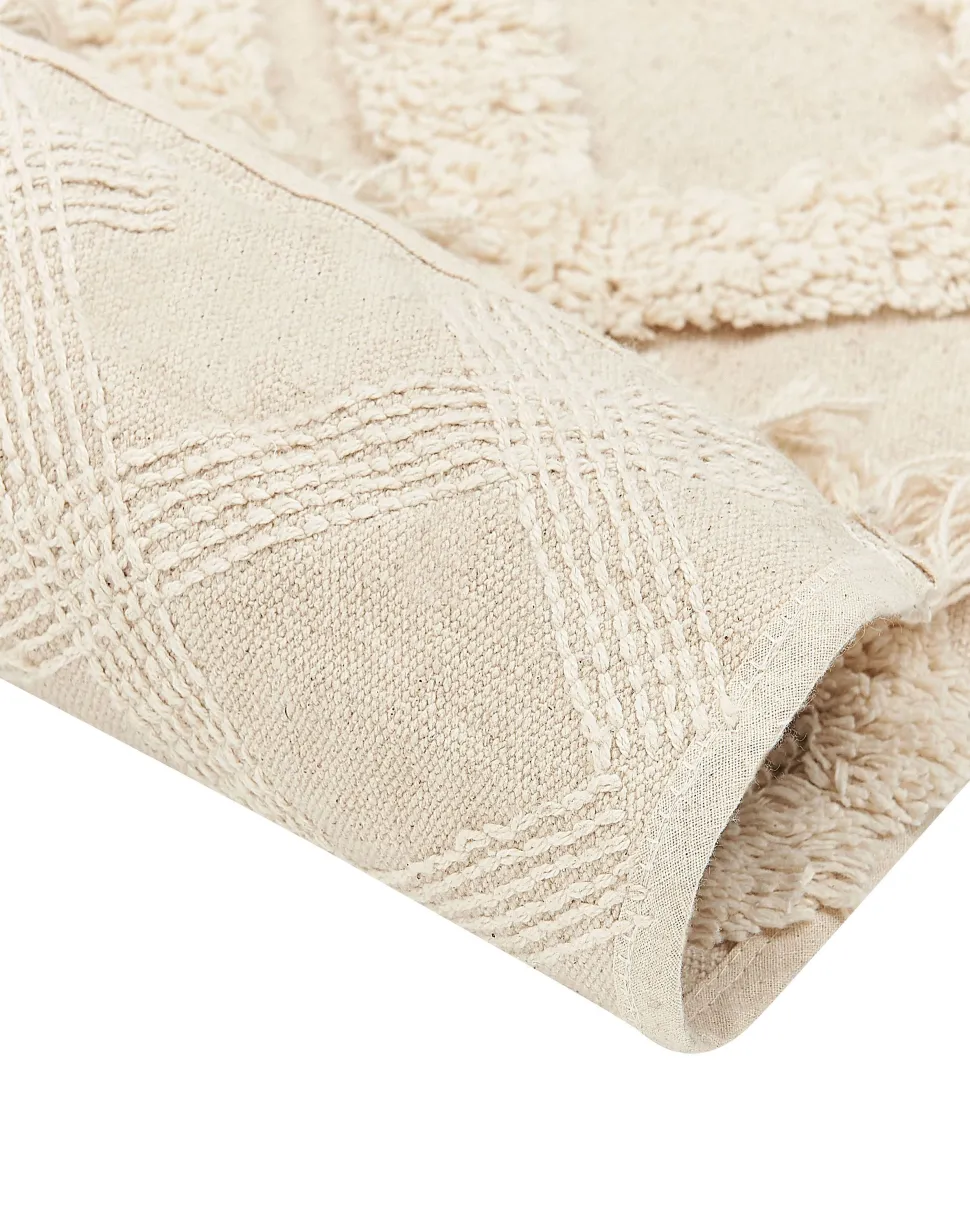 Teppich Baumwolle Hellbeige 160 X 230 Cm Geometrisches Muster Kurzflor Ardahan