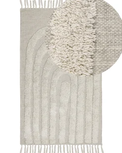 Teppich Baumwolle Hellbeige 80 X 150 Cm Geometrisches Muster Fransen Kurzflor Hakkari