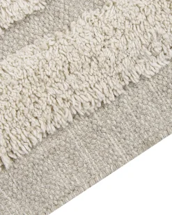 Teppich Baumwolle Hellbeige 80 X 150 Cm Geometrisches Muster Fransen Kurzflor Hakkari
