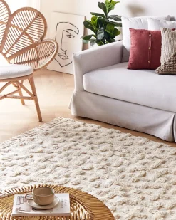 Teppich Baumwolle Hellbeige 160 X 230 Cm Geometrisches Muster Kurzflor Itanagar