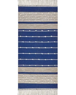 Teppich Baumwolle Marineblau / Beige 80 X 150 Cm Streifenmuster Kurzflor Kondhali