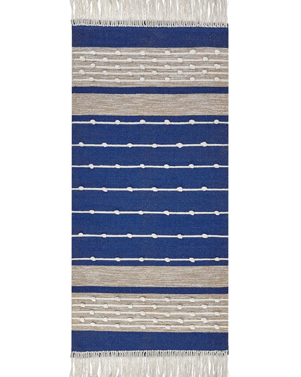 Teppich Baumwolle Marineblau / Beige 80 X 150 Cm Streifenmuster Kurzflor Kondhali