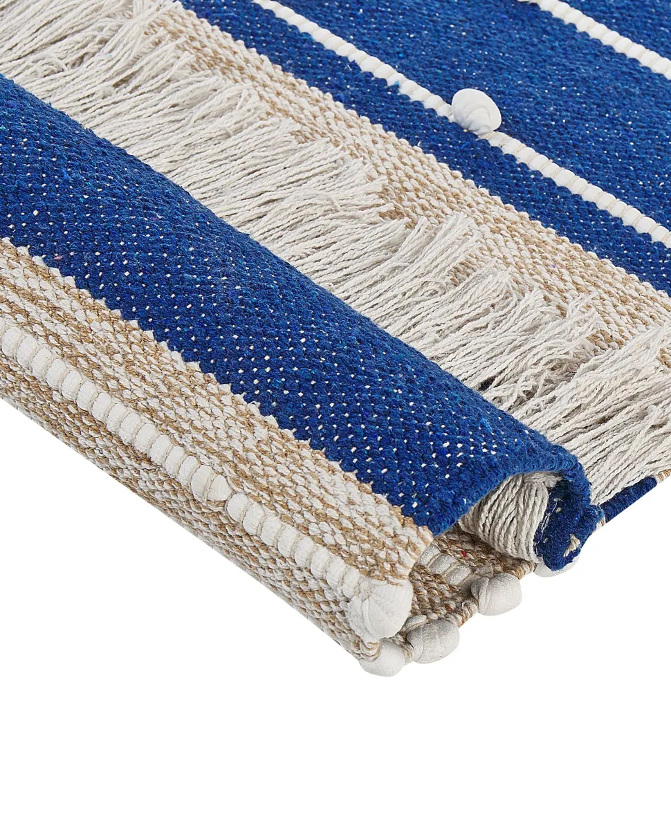 Teppich Baumwolle Marineblau / Beige 80 X 150 Cm Streifenmuster Kurzflor Kondhali