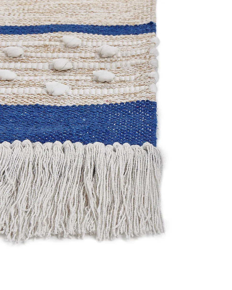 Teppich Baumwolle Marineblau / Beige 80 X 150 Cm Streifenmuster Kurzflor Kondhali