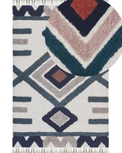 Teppich Baumwolle Mehrfarbig 160 X 230 Cm Geometrisches Muster Fransen Kurzflor Kozlu