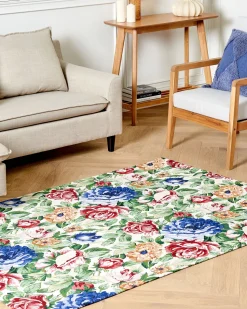 Teppich Baumwolle Mehrfarbig 140 X 200 Cm Blumenmuster Kurzflor Farwan