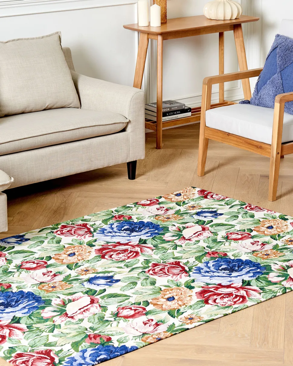 Teppich Baumwolle Mehrfarbig 140 X 200 Cm Blumenmuster Kurzflor Farwan