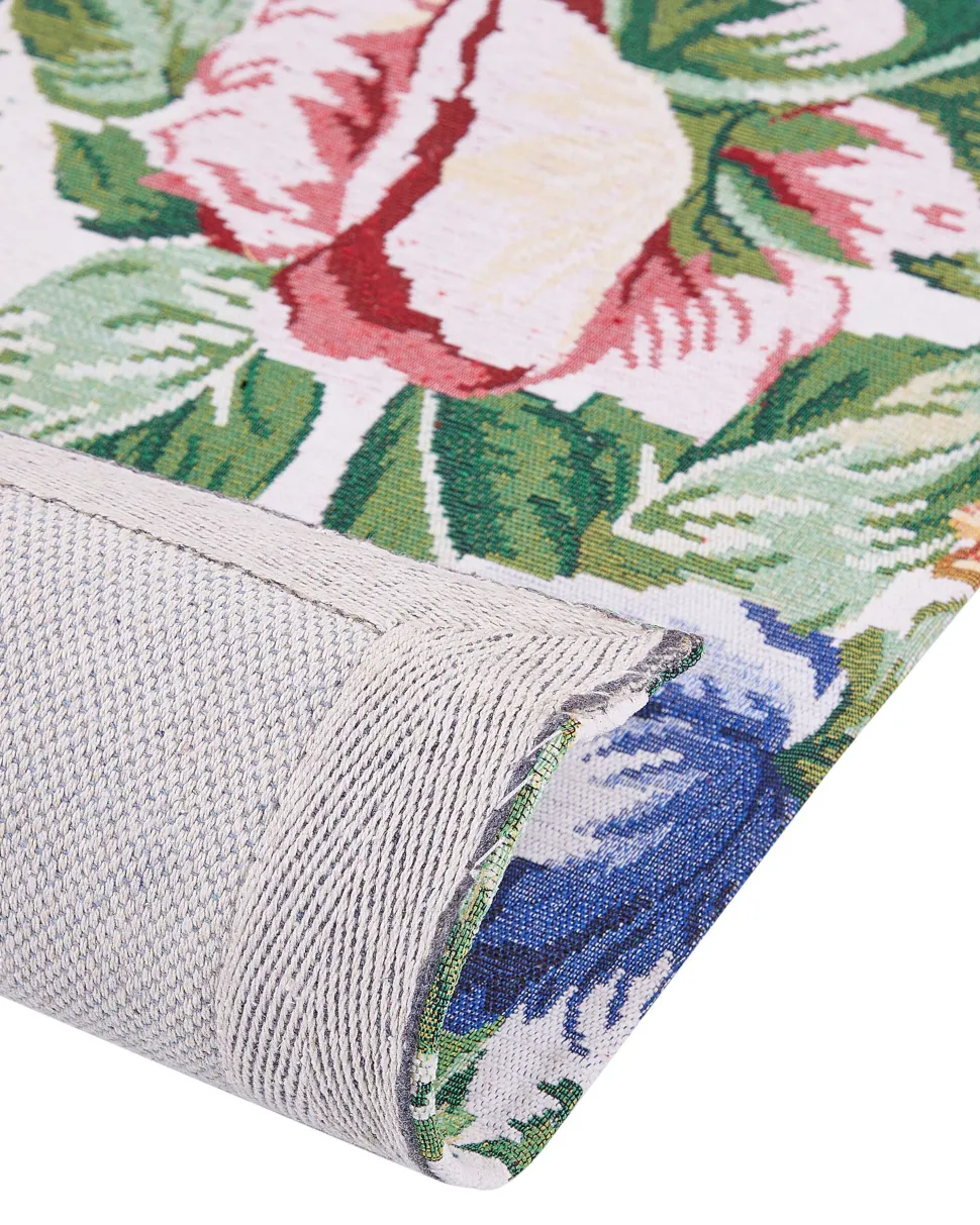 Teppich Baumwolle Mehrfarbig 140 X 200 Cm Blumenmuster Kurzflor Farwan