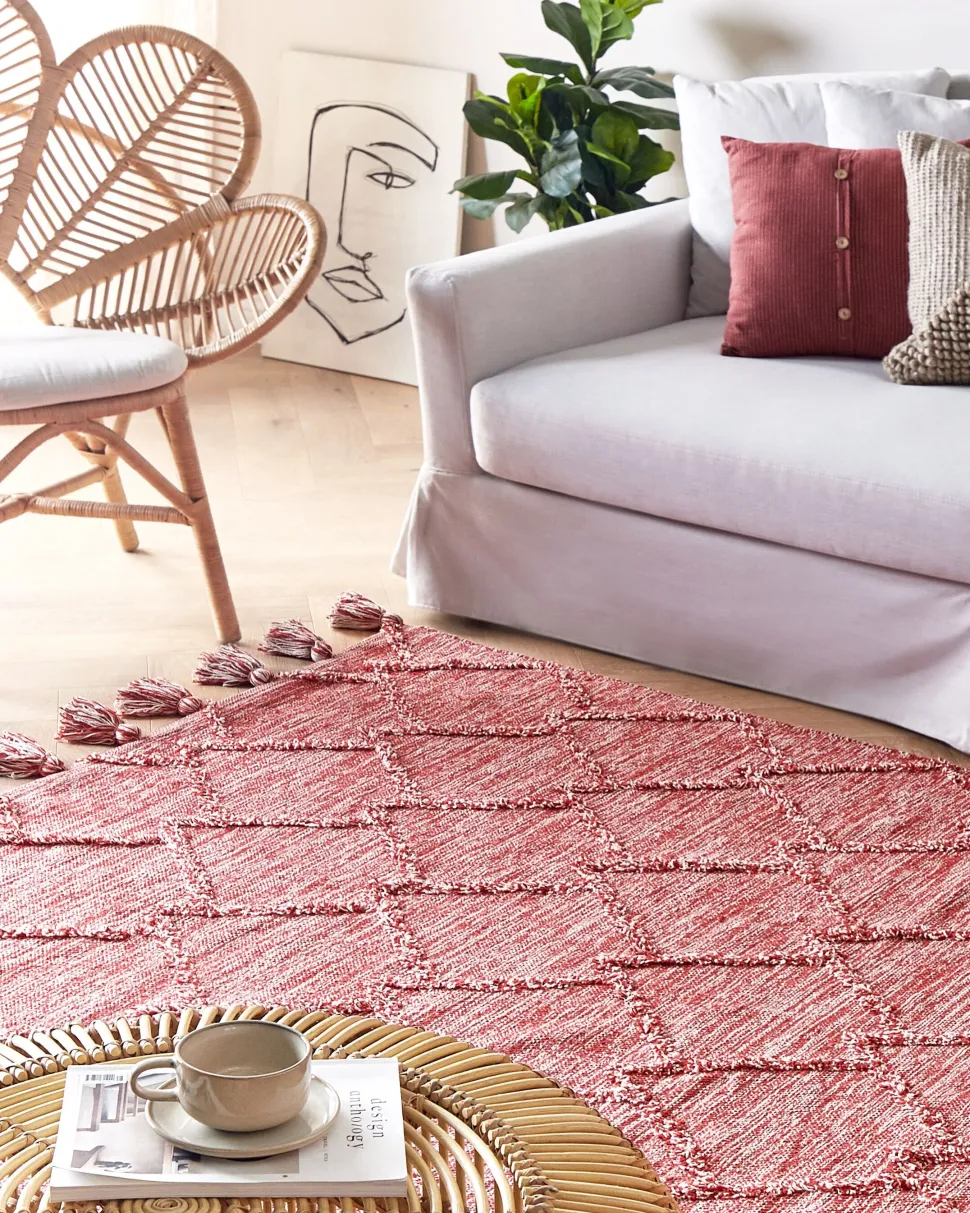 Teppich Baumwolle Rot 160 X 230 Cm Mit Quasten Nigde