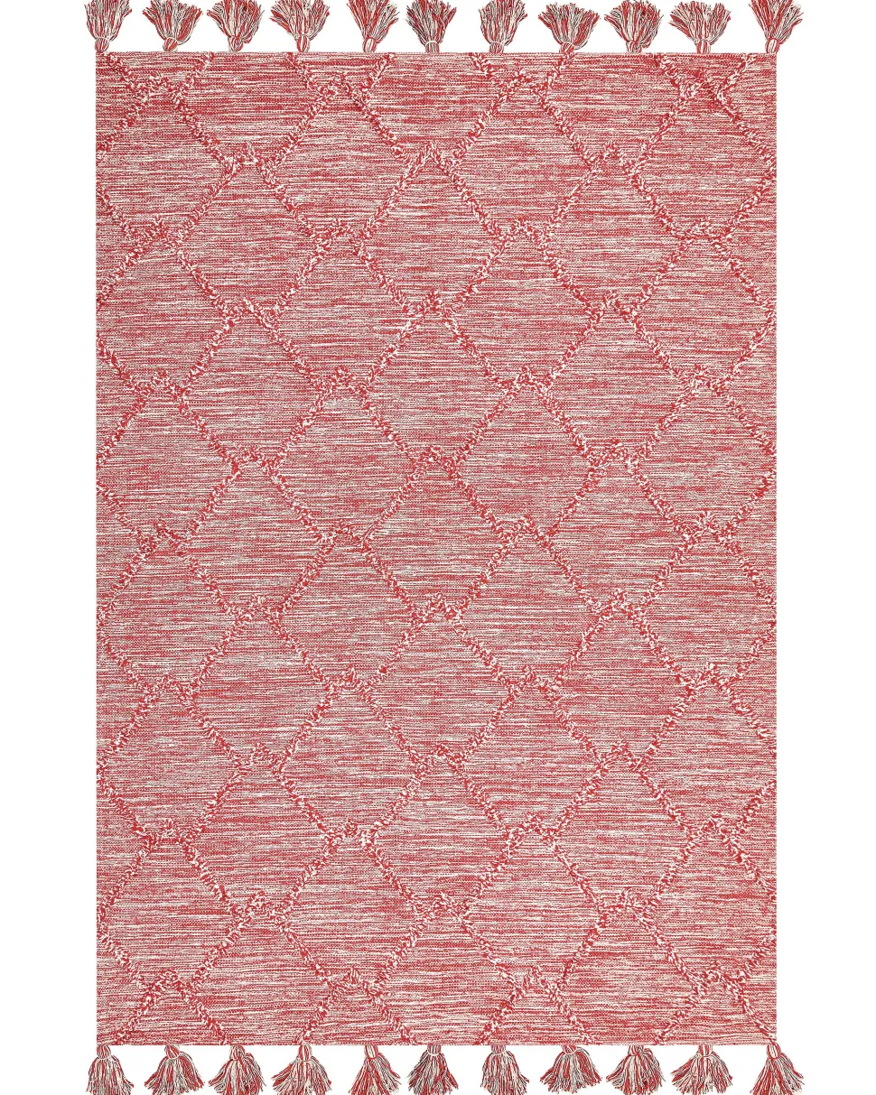 Teppich Baumwolle Rot 160 X 230 Cm Mit Quasten Nigde