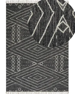Teppich Baumwolle Schwarz / Weis 160 X 230 Cm Geometrisches Muster Kurzflor Khenifra