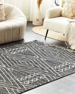 Teppich Baumwolle Schwarz / Weis 160 X 230 Cm Geometrisches Muster Kurzflor Khenifra