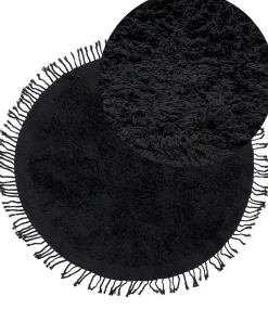 Teppich Baumwolle Schwarz 140 Cm Fransen Shaggy Bitlis