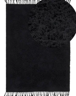 Teppich Baumwolle Schwarz 140 X 200 Cm Fransen Shaggy Bitlis