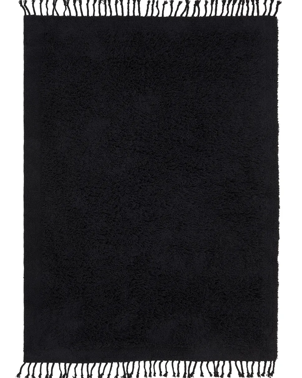 Teppich Baumwolle Schwarz 140 X 200 Cm Fransen Shaggy Bitlis