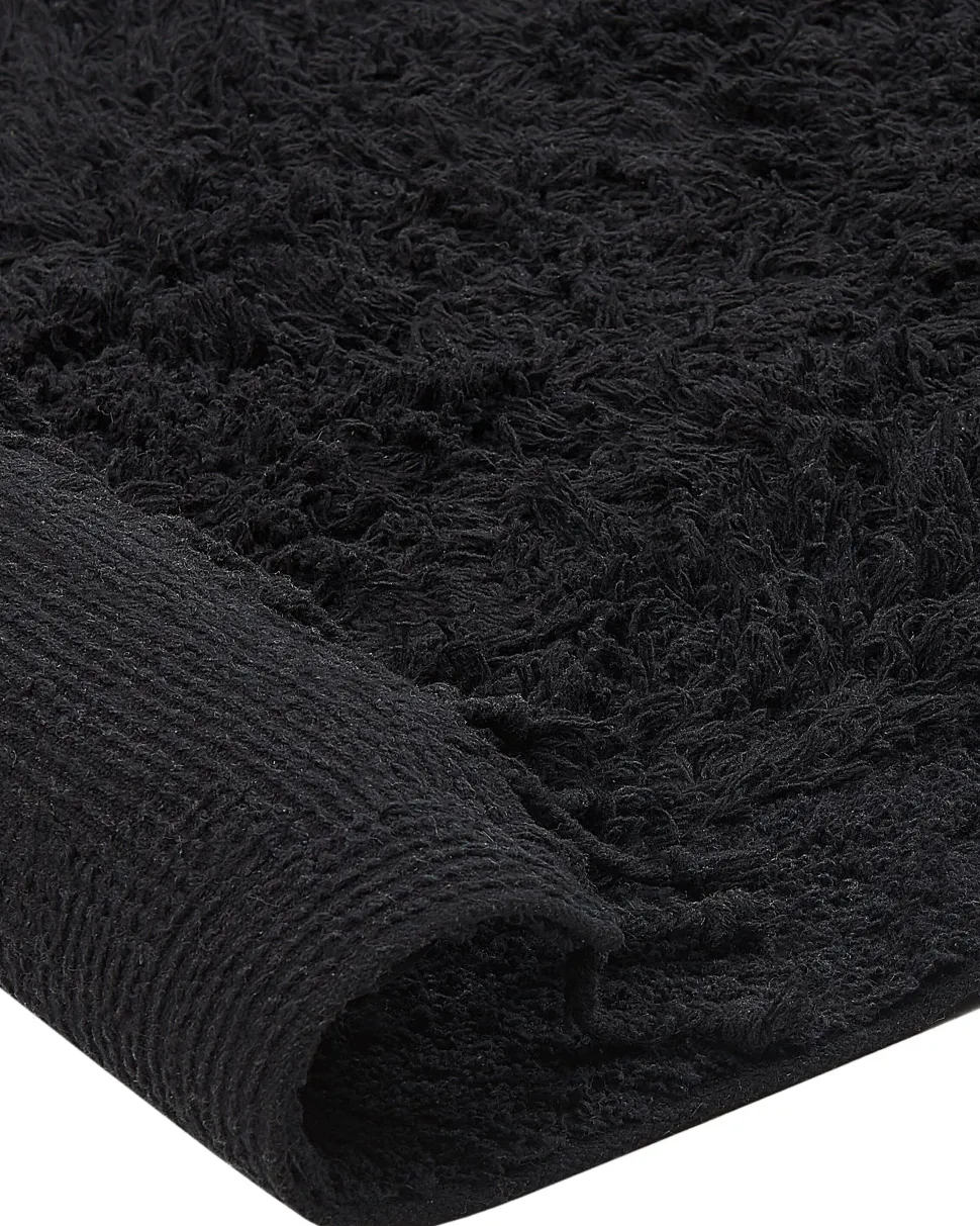 Teppich Baumwolle Schwarz 140 X 200 Cm Fransen Shaggy Bitlis