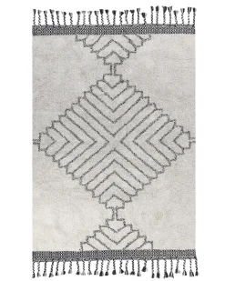 Teppich Baumwolle Weis / Schwarz 140 X 200 Cm Geometrisches Muster Kurzflor Eray