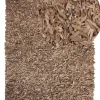 Teppich Beige 160 X 230 Cm Leder Shaggy Mut
