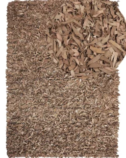 Teppich Beige 160 X 230 Cm Leder Shaggy Mut