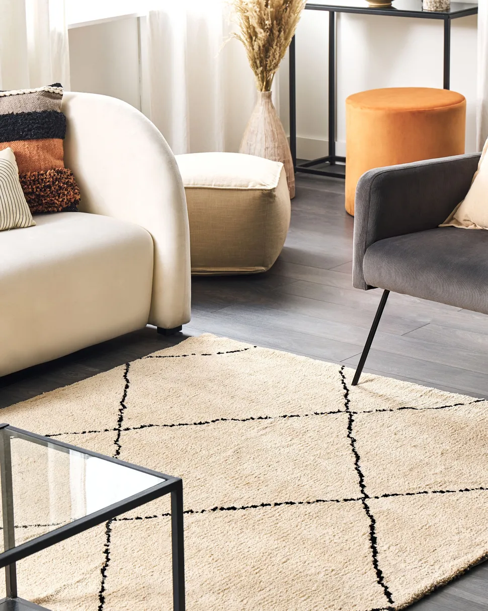 Teppich Beige/Schwarz 160 X 230 Cm Shaggy Mutki