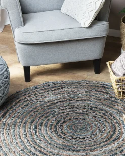 Teppich Blau / Beige O 120 Cm Patchwork Kurzflor Maslak