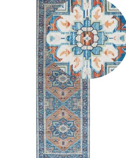 Teppich Blau / Orange Orientalisches Muster 80 X 240 Cm Kurzflor Ritapuram