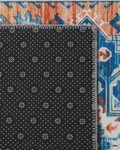 Teppich Blau / Orange Orientalisches Muster 80 X 240 Cm Kurzflor Ritapuram