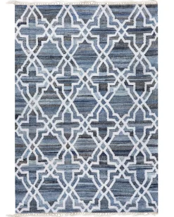 Teppich Blau 140 X 200 Cm Marokkanisches Muster Kurzflor Adiyaman
