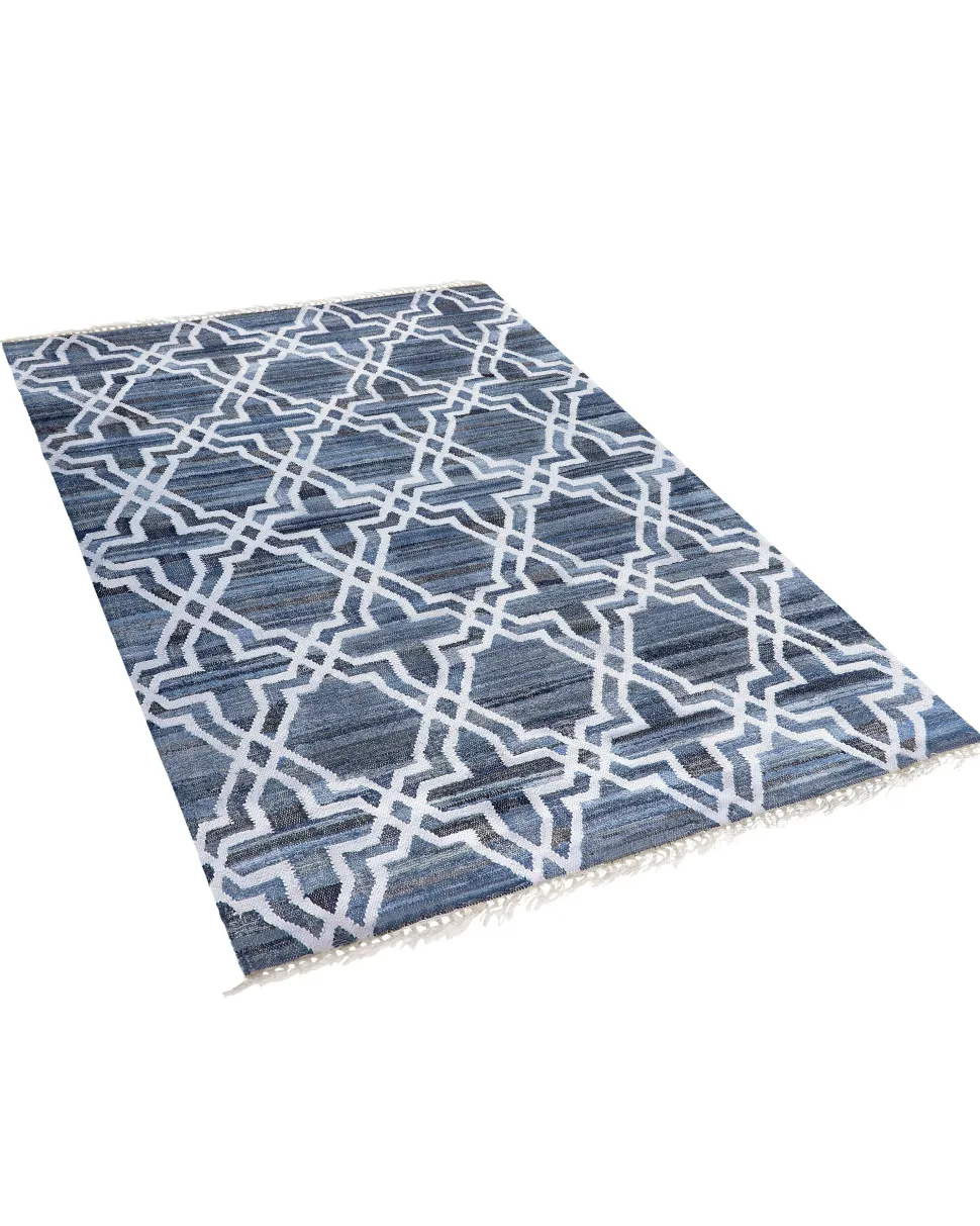 Teppich Blau 140 X 200 Cm Marokkanisches Muster Kurzflor Adiyaman