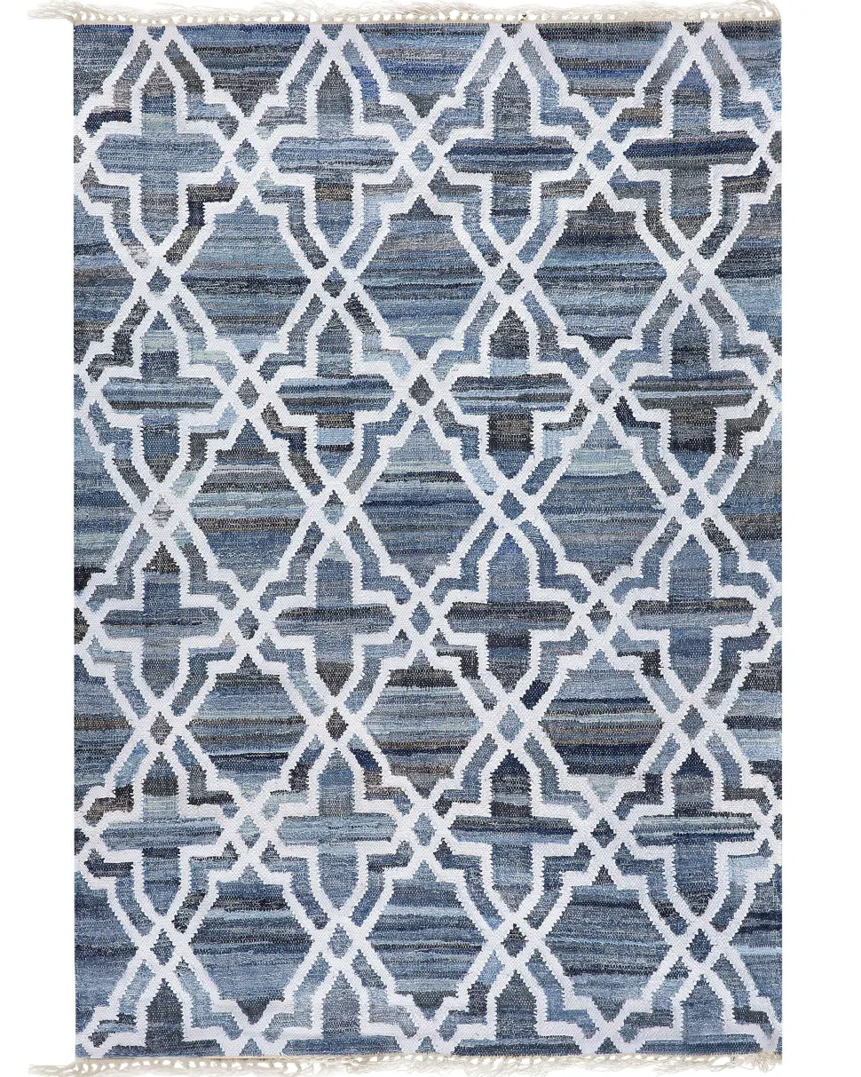 Teppich Blau 140 X 200 Cm Marokkanisches Muster Kurzflor Adiyaman