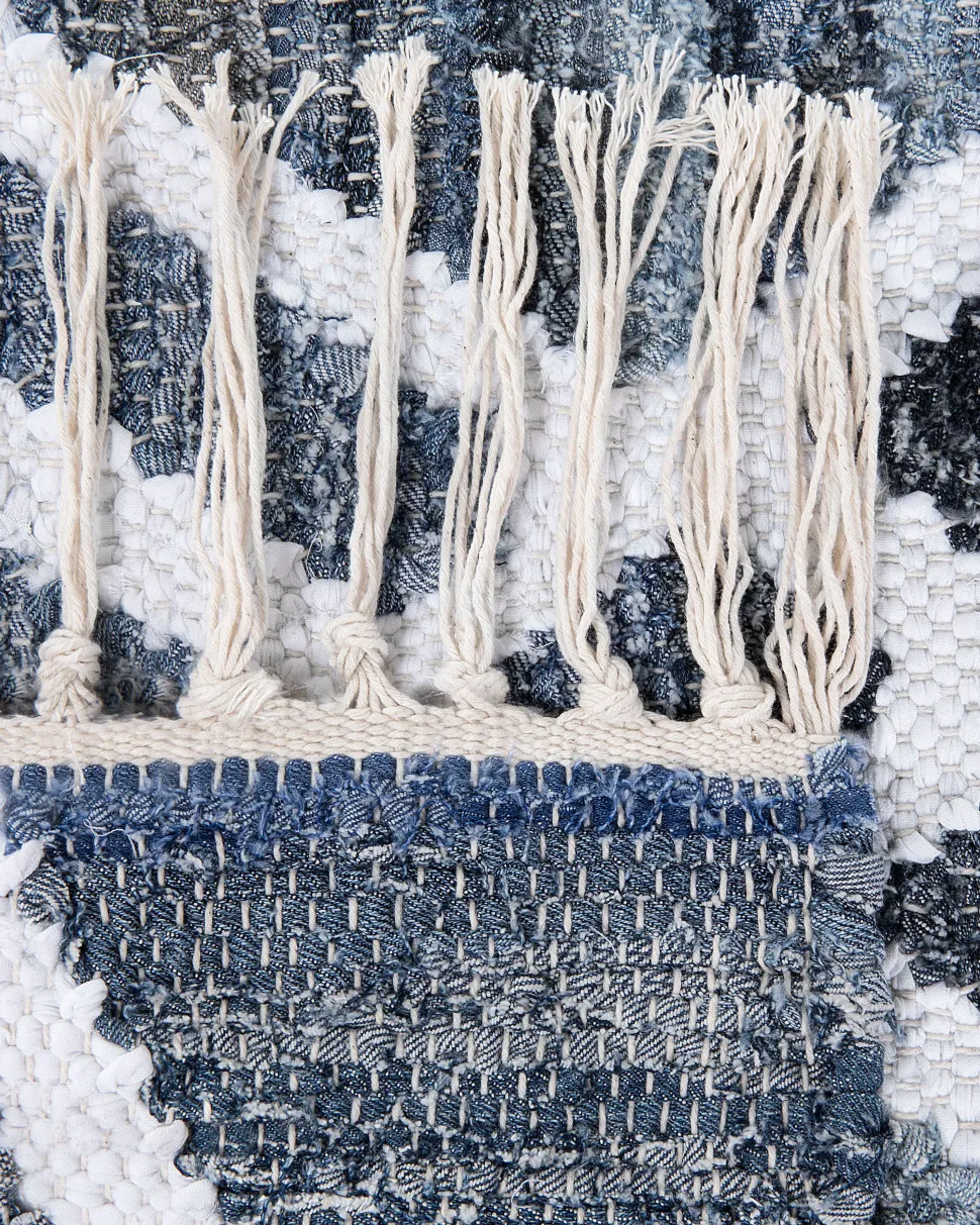 Teppich Blau 140 X 200 Cm Marokkanisches Muster Kurzflor Adiyaman