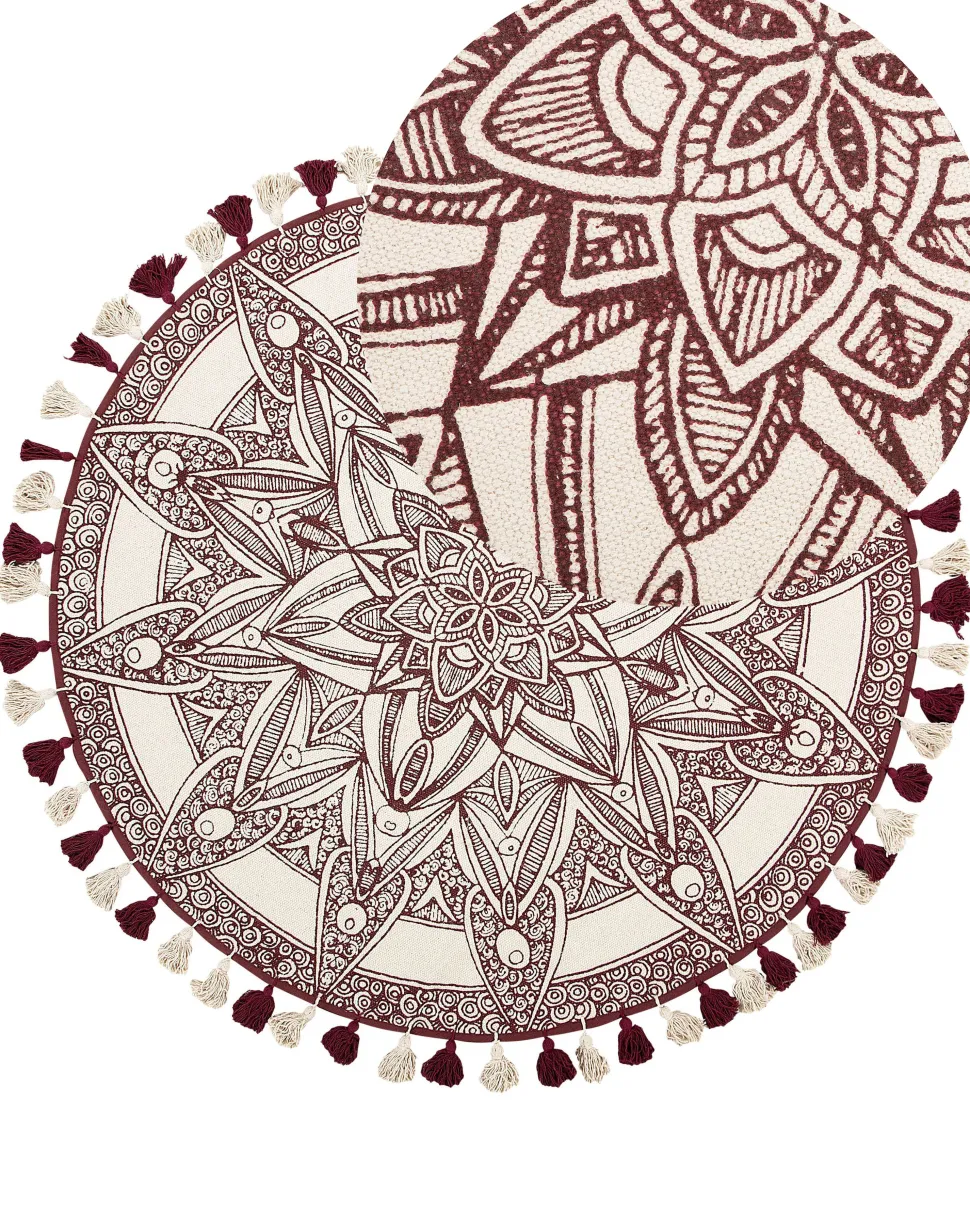 Teppich Creme/Rot O 120 Cm Mandala-Muster Oltu