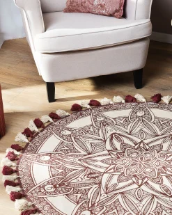 Teppich Creme/Rot O 120 Cm Mandala-Muster Oltu