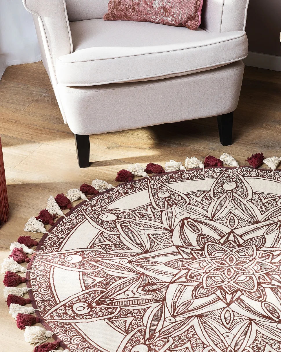 Teppich Creme/Rot O 120 Cm Mandala-Muster Oltu