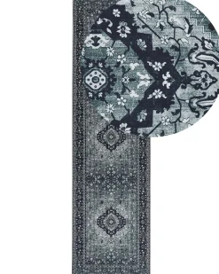 Teppich Grau Orientalisches Muster 80 X 300 Cm Kurzflor Vadkadam