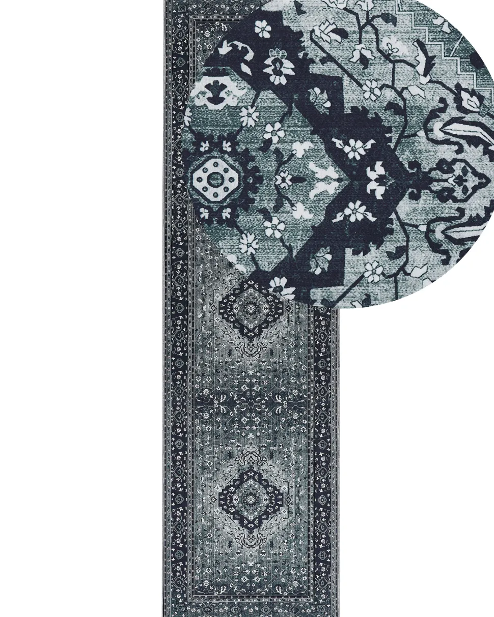 Teppich Grau Orientalisches Muster 80 X 300 Cm Kurzflor Vadkadam