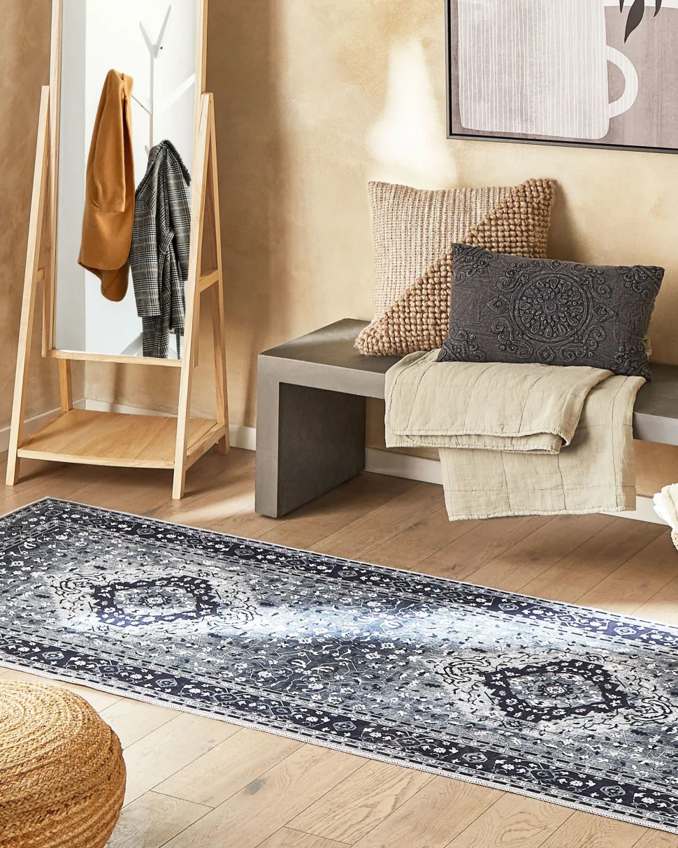 Teppich Grau Orientalisches Muster 80 X 300 Cm Kurzflor Vadkadam