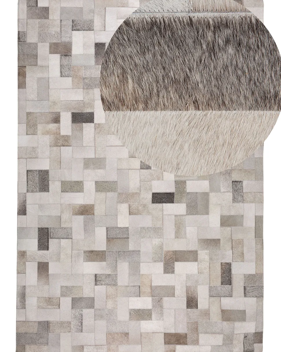 Teppich Grau-Beige 160 X 230 Cm Leder Korfez