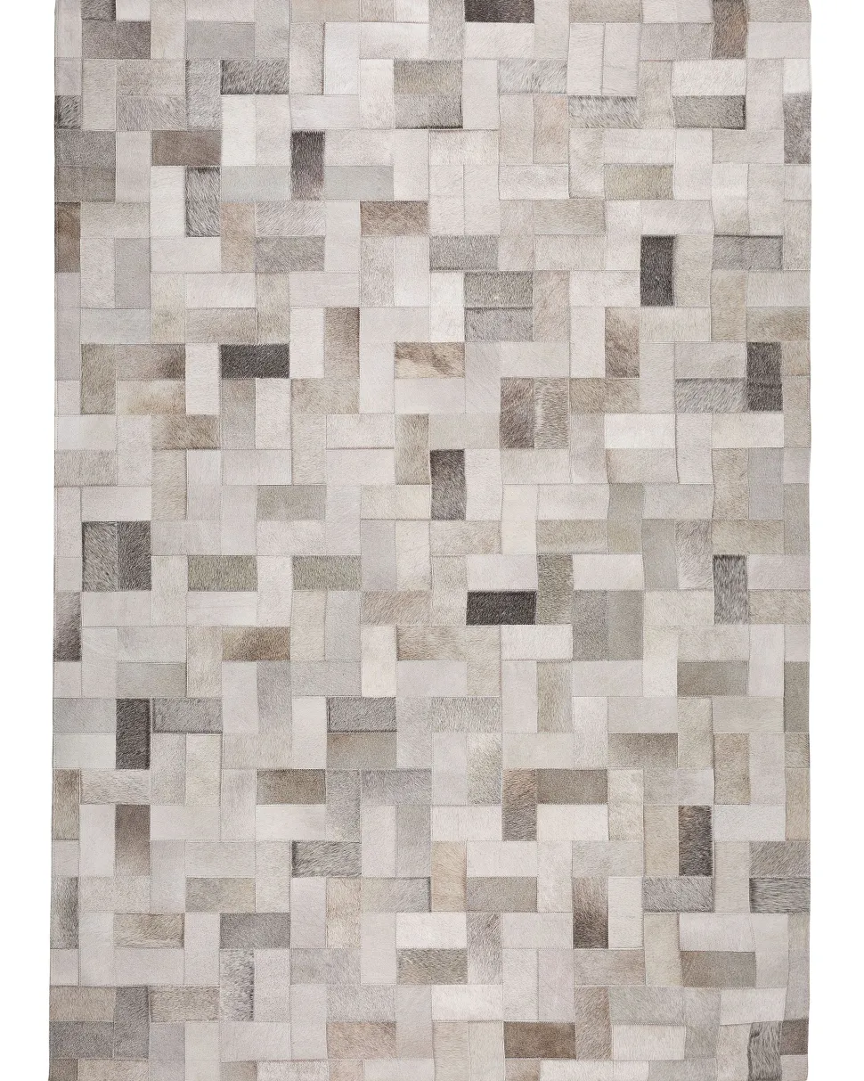 Teppich Grau-Beige 160 X 230 Cm Leder Korfez