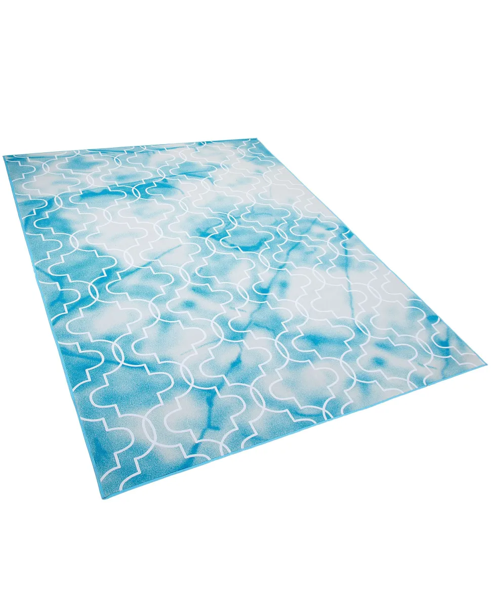 Teppich Hellblau 140 X 200 Cm Marokkanisches Muster Kurzflor Elazig
