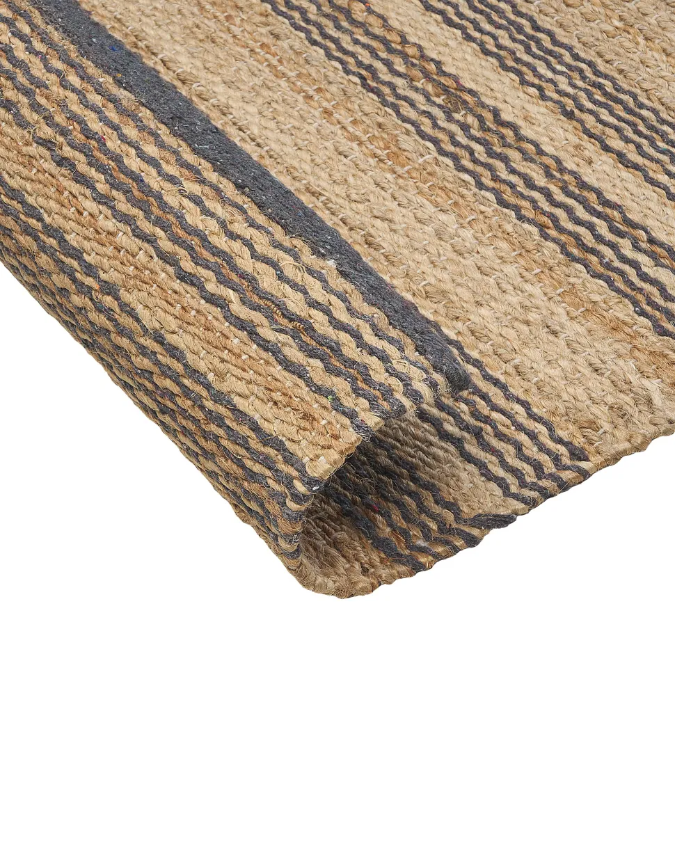 Teppich Jute Beige / Grau 160 X 230 Cm Streifenmuster Kurzflor Zweiseitig Budho