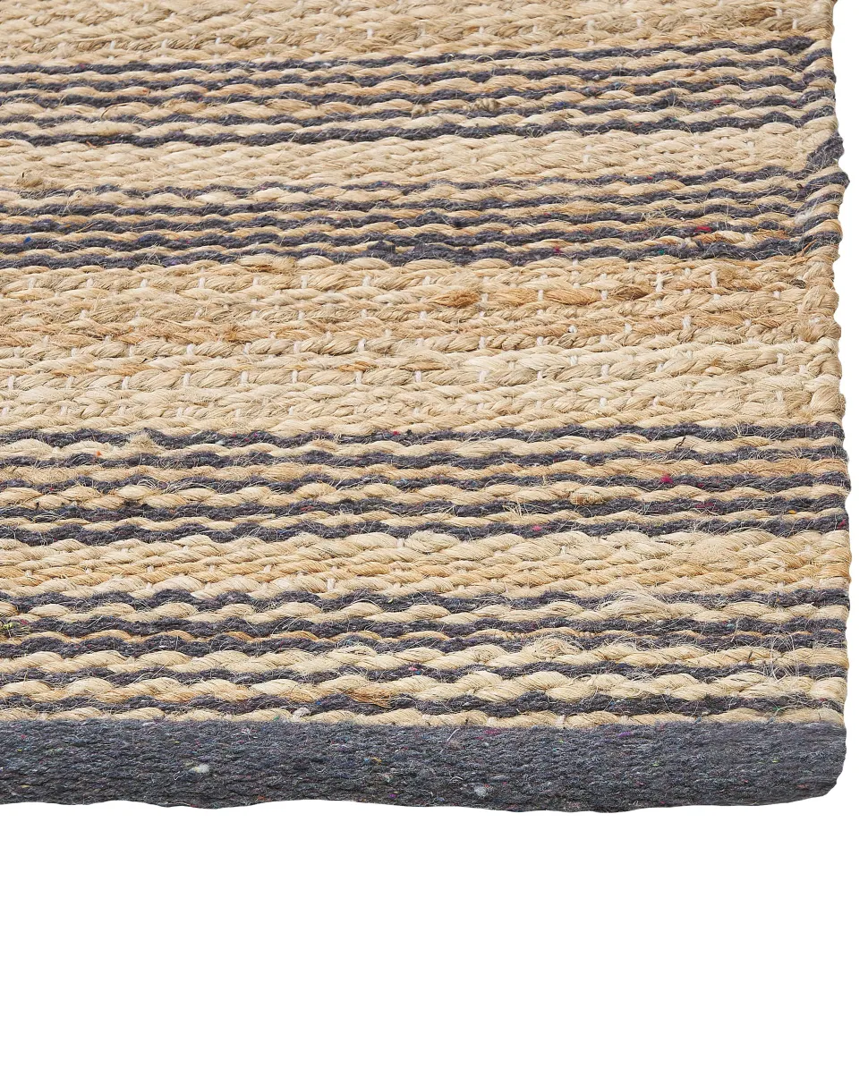 Teppich Jute Beige / Grau 160 X 230 Cm Streifenmuster Kurzflor Zweiseitig Budho