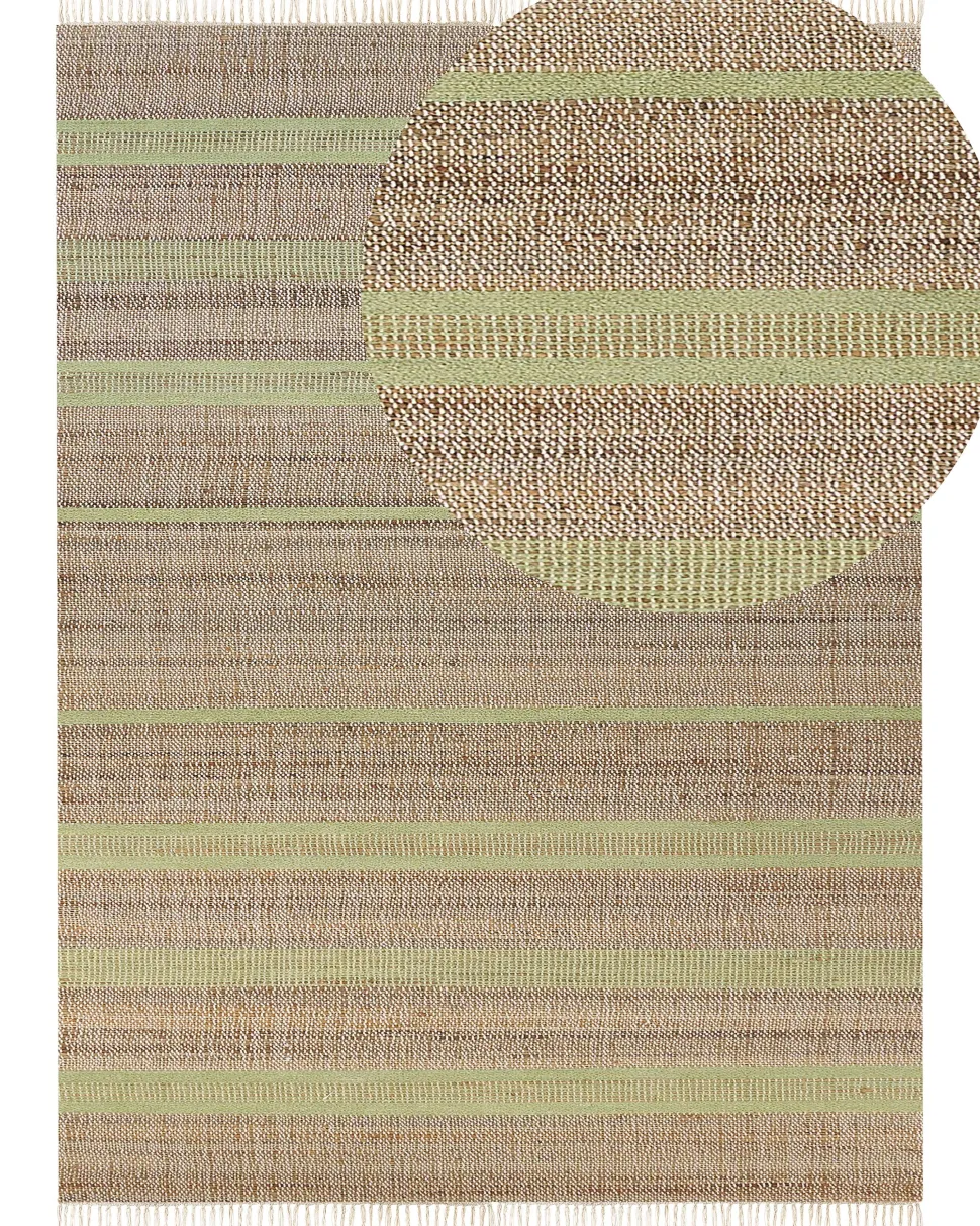 Teppich Jute Beige / Hellgrun 160 X 230 Cm Streifenmuster Kurzflor Zweiseitig Talpur
