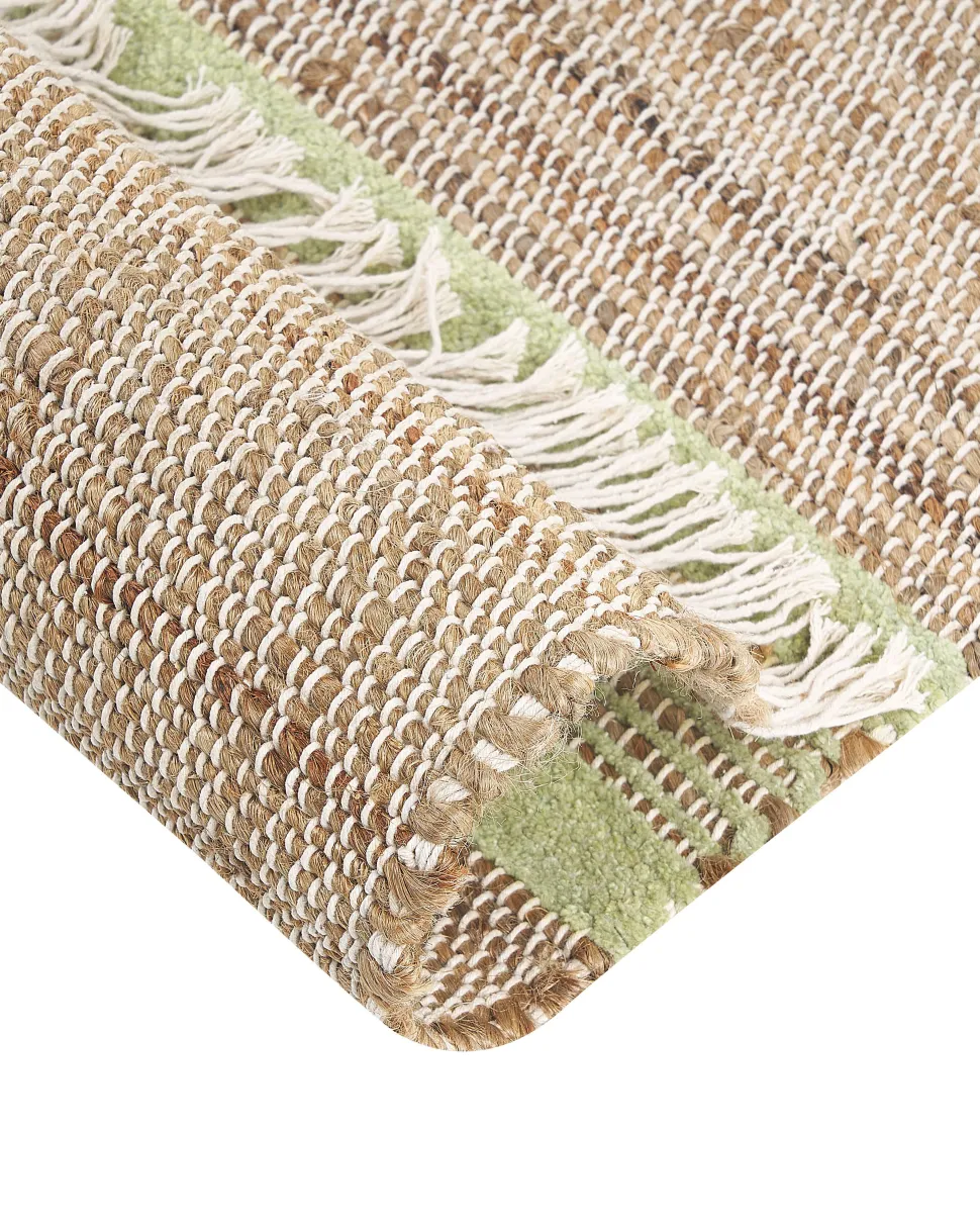 Teppich Jute Beige / Hellgrun 160 X 230 Cm Streifenmuster Kurzflor Zweiseitig Talpur