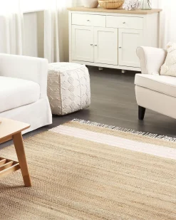 Teppich Jute Beige / Pastellrosa 160 X 230 Cm Streifenmuster Kurzflor Zweiseitig Mirza