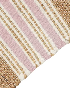Teppich Jute Beige / Pastellrosa 160 X 230 Cm Streifenmuster Kurzflor Zweiseitig Mirza