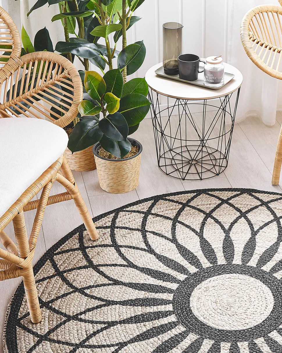 Teppich Jute Beige / Schwarz 140 Cm Kurzflor Kullar